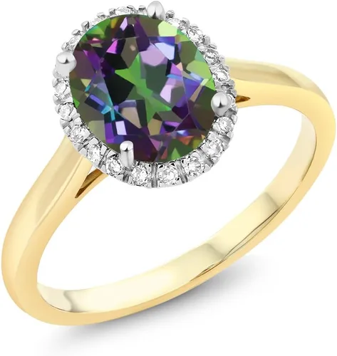 Miniatura 9 de Gem Stone King Anillo de compromiso ovalado de oro amarillo de 10 quilates con piedra natal y halo de diamantes Ovalado de 0.354 x 0.276 in