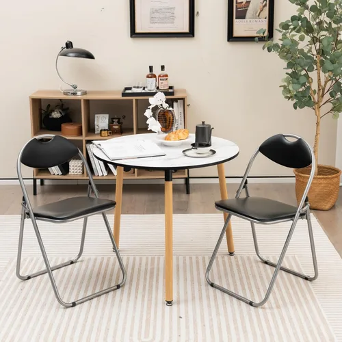 Miniatura 7 de LDAILY Silla plegable, silla plegable de metal, paquete de 2 con cojín acolchado y asa portátil, sillas de comedor apilables con respaldo cómodo