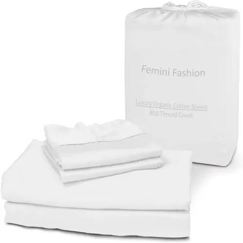 Miniatura 10 de Femini Fashion Juego de sábanas de 4 piezas 100% algodón orgánico certificado de 800 hilos y 24 pulgadas de profundidad