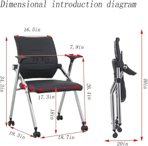 Miniatura 3 de Silla de oficina plegable con ruedas, sillas de entrenamiento para conferencias, sillas de oficina acolchadas portátiles. Respaldo hinchable