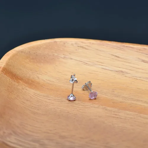 Miniatura 3 de Aretes de plata de ley con circonita cúbica rosa para mujer, 340.197 in
