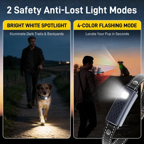Miniatura 3 de Collar de choque para perros 2 perros (15-150 libras) con luz intermitente para paseos nocturnos, collar de entrenamiento de perro de 4500 pies