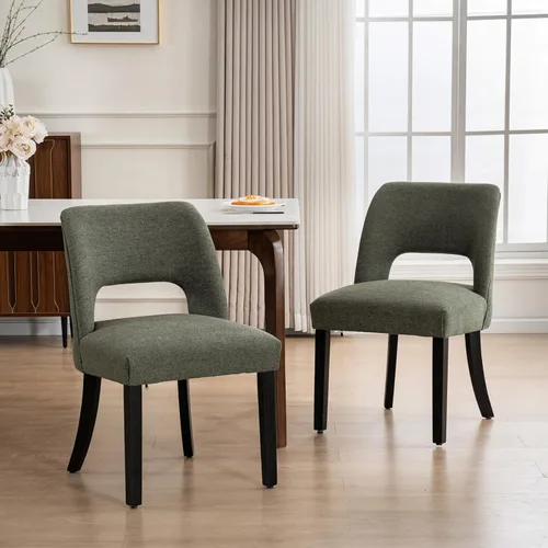 Miniatura 25 de VKNOW Juego de 2 sillas de comedor de madera, silla de comedor tapizada en tela moderna, silla de cocina, silla de cena de granja para cocina y Verde