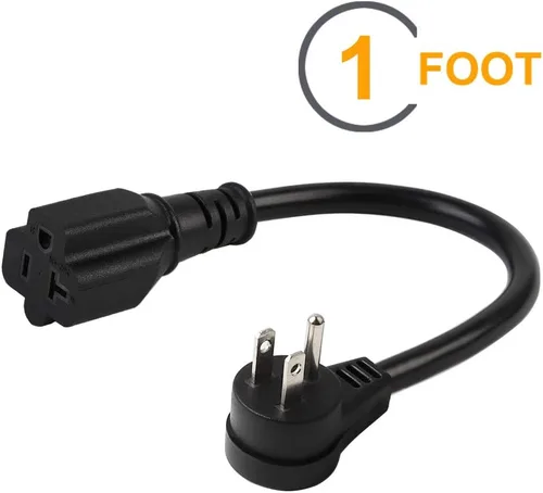 Miniatura 2 de Cable adaptador de enchufe de ángulo recto (ángulo abajo) de 15 amperios a 20 amperios, listado por UL, 14 AWG (1 pie), NEMA 5-15P a 5-15/20R