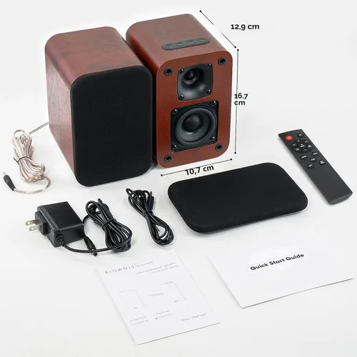 Miniatura 7 de RIOWOIS Altavoces Bluetooth alimentados para estantería, altavoces de reproductor de discos de 40 W con woofer de 2.75 pulgadas, altavoces estéreo