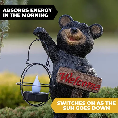 Miniatura 5 de VP Home - Estatuas de jardín para exteriores, decoración de oso negro con letrero de bienvenida (Welcome), regalos para el hogar y el jardín - 12