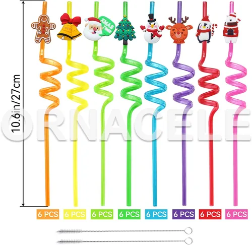 Miniatura 2 de 48 piezas de pajitas reutilizables de Navidad, muñeco de nieve, pingüino, reno, campanilla, hombre de jengibre, patrón, recuerdos de fiesta, regalos