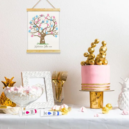 Miniatura 3 de QZCYU Libros de invitados de lienzo con huellas dactilares para revelación de género, decoraciones de baby shower, decoración de fiesta