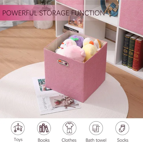 Miniatura 5 de Cajas Organizadoras de Almacenamiento de Cubo Rosa 33x33x33 cm, Juego de 4 Cajas de Organización Plegables con Asas, Cajas de Almacenamiento Rosa