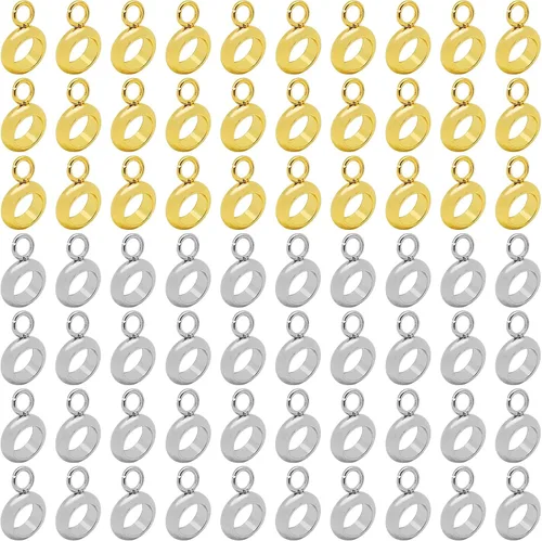 Miniatura 8 de 100 cuentas de acero inoxidable para tubo de fianza, cuentas espaciadoras de columna con colgador de bucle, enlaces de conector colgantes para 100