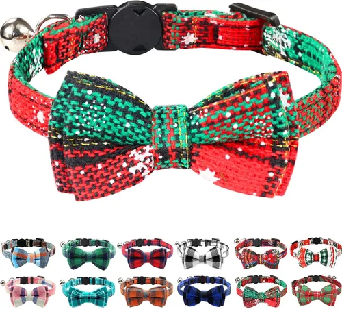 Miniatura 19 de Joytale Collar de gato mejorado con campanas, collares de gato separables con corbatín, 1 paquete de collares de gatito de cuadros de seguridad