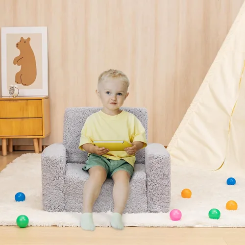 Miniatura 2 de SLIGUY Sofá y silla para niños pequeños – Sofá convertible a tumbona, sofá extraíble con funda de sherpa en color gris oscuro Sherpa Gris