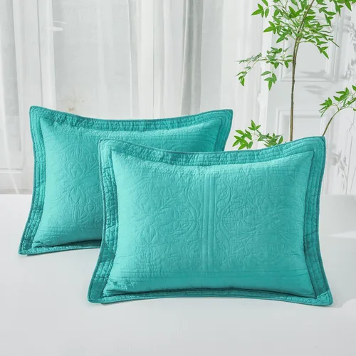 Miniatura 68 de WINLIFE Juego de 2 fundas de almohada acolchadas 100% algodón, estampado floral, tamaño King, color verde