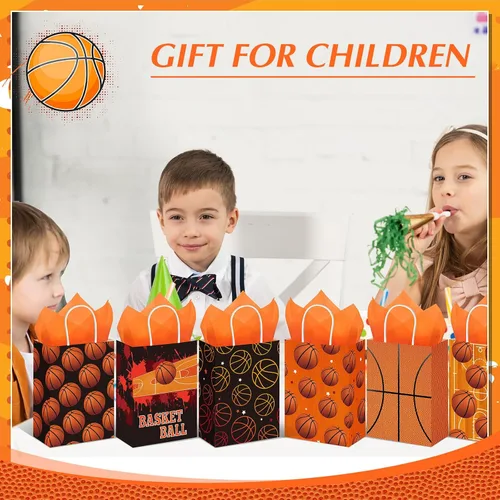 Miniatura 6 de Aoriher 24 bolsas de regalos de fiesta de baloncesto con papel de seda, bolsas de dulces de baloncesto, bolsas de regalo de pelota deportiva