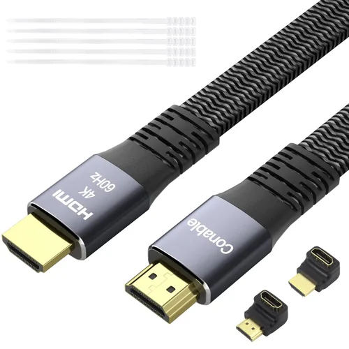 Miniatura 7 de Cable HDMI plano (paquete de 2, 8 pies + 8 pies), cable trenzado HDMI 4K de alta velocidad, cobre puro, soporta 4K @60Hz 2160p 1080p HDR HDCP 2.2