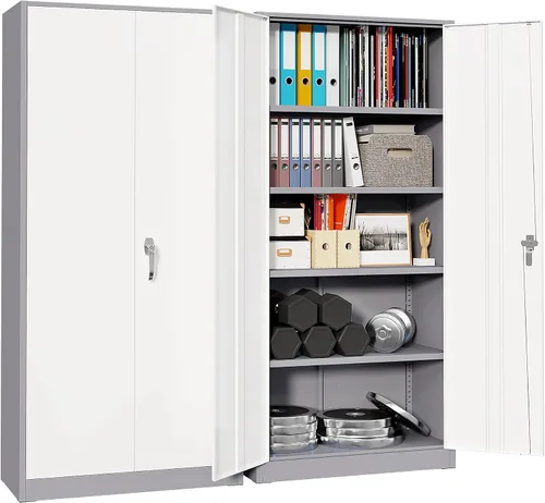 Pataku Armario de almacenamiento de garaje de 71 pulgadas, gabinete de bloqueo de metal de 5 capas con puerta, gabinetes de almacenamiento Gris