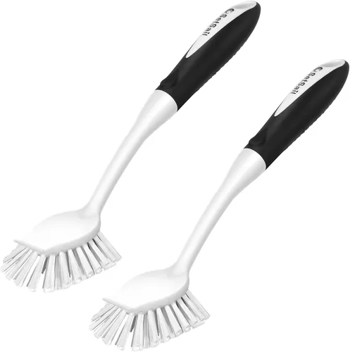 Miniatura 9 de SetSail Cepillo de platos con asa, paquete de 2 cepillos de cerdas rígidas con raspador integrado para limpiar platos, ollas y sartenes, fregadero