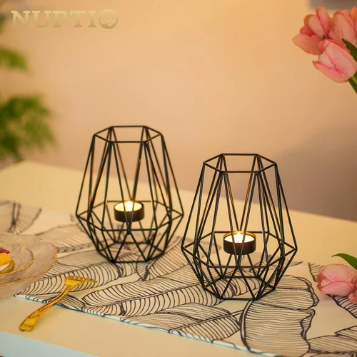 Miniatura 7 de Nuptio 2 portavelas negro para sala de estar, soporte geométrico hexagonal para velas de té, decoración de mesa de boda, portavelas votivo