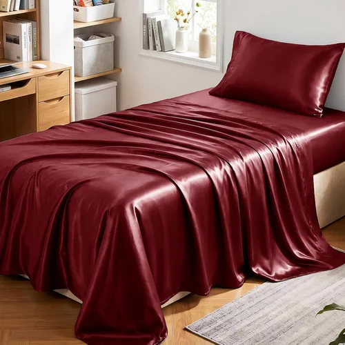 Miniatura 49 de CozyLux Sábanas de satén tamaño King – Juego de sábanas de 4 piezas color rosa con microfibra sedosa, 1 sábana bajera de bolsillo profundo, 1 sábana