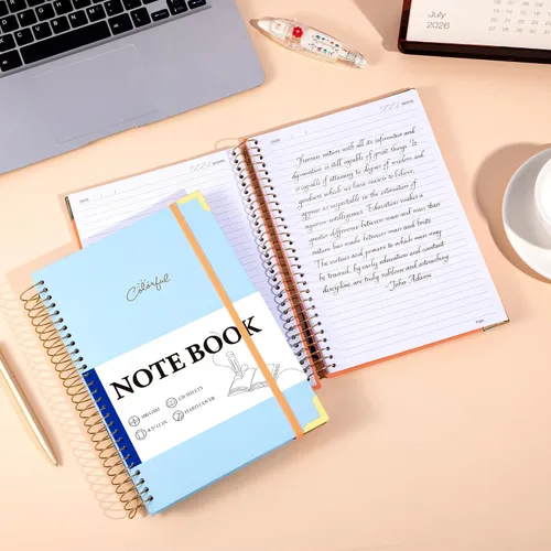 Miniatura 6 de Yoment Cuaderno de espiral B5 con bolsillos para carpeta, 200 páginas de tapa dura, diario de rayas universitarias, papel grueso de 3.53 oz/m²