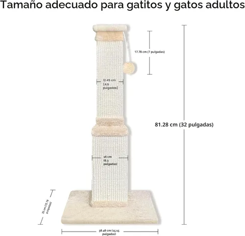 Miniatura 3 de Poste rascador para gatos grandes, rascador de gatos para gatos de interior y adultos, poste rascador de sisal resistente para proteger muebles, 32