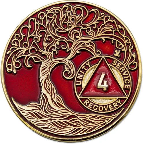 Miniatura 136 de 20 Year Sobriety Mint Twisted Tree of Life - Medallón de recuperación AA chapado en oro, fichas y fichas, color negro