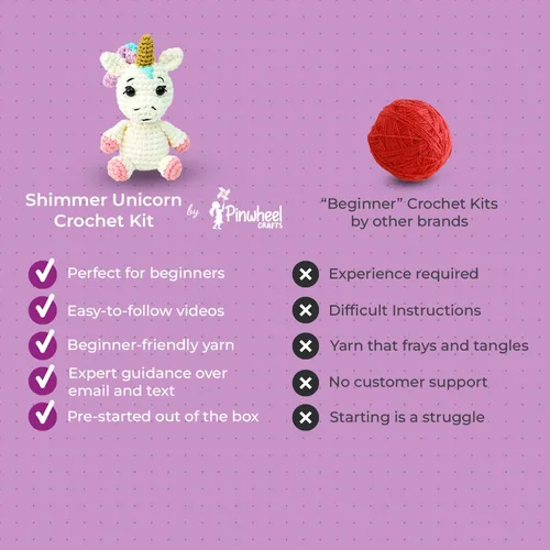 Miniatura 5 de Pinwheel Crafts Kit de ganchillo fácil para principiantes y niños a partir de 12 años, kit de unicornio amigurumi brillante para niños con hilo más