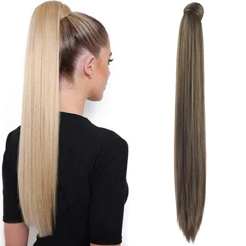 Miniatura 25 de SEIKEA Extensión de cola de caballo con clip alrededor del cabello lacio para mujer (12 pulgadas, negro)