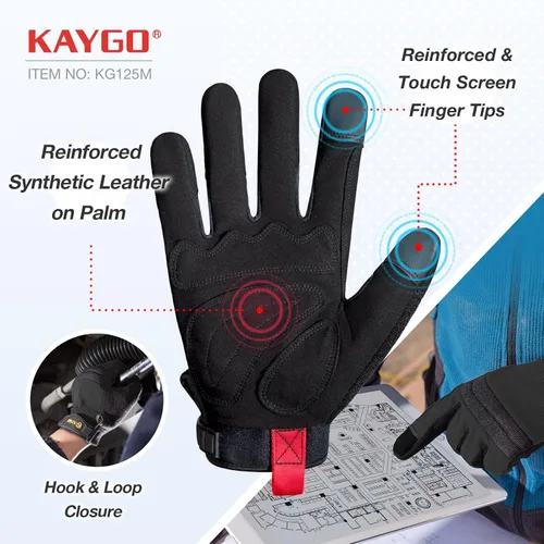 Miniatura 2 de KAYGO Guantes de trabajo para hombre, KG125M Guantes mecánicos de uso general para todo propósito, excelente agarre, resistentes, destreza mejorada