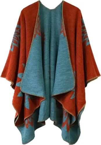 Miniatura 213 de Urban CoCo Poncho de colores para mujer, chal con frente abierto, color en bloques
