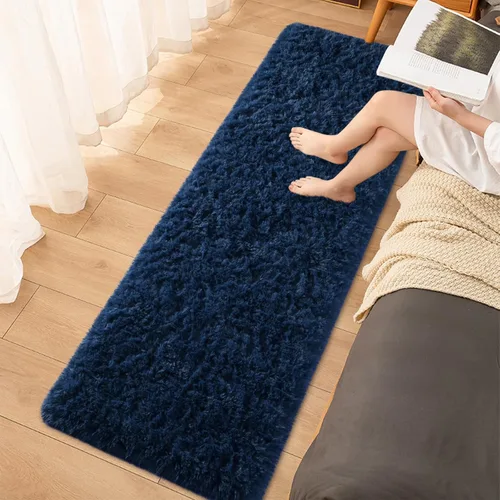 Miniatura 5 de Alfombras de Pasillo Suaves de Color Azul Marino para Dormitorio, Alfombra de Cabecera de 2x6 pies, Alfombras Esponjosas de Felpa, Alfombra de Área