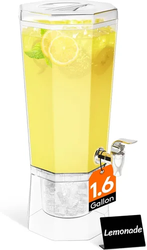 Miniatura 12 de Lifewit Dispensador de bebidas de plástico de 1 galón, recipientes de jugo con tapa para fiesta, dispensador de bebidas de hielo con soporte