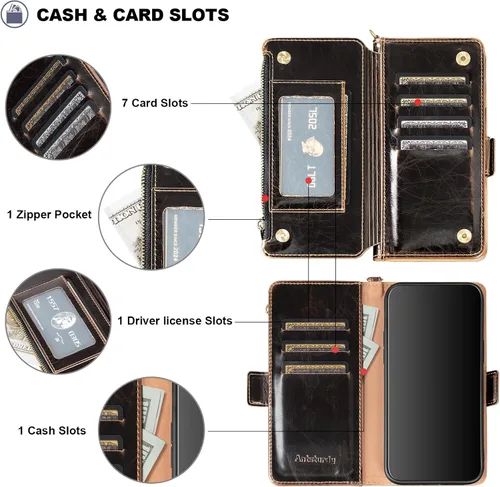Miniatura 5 de Antsturdy Funda tipo cartera compatible con iPhone 12 Mini, funda de piel sintética con bloqueo RFID, funda para teléfono para mujeres y hombres