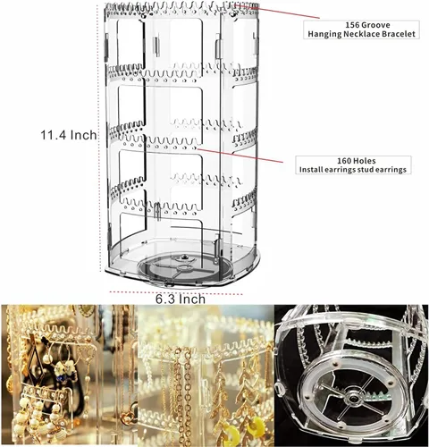 Miniatura 2 de SuoXing Organizador de aretes giratorio de 360 grados y exhibidores de joyas, estante transparente para aretes, collares, pulseras, carrusel, torres