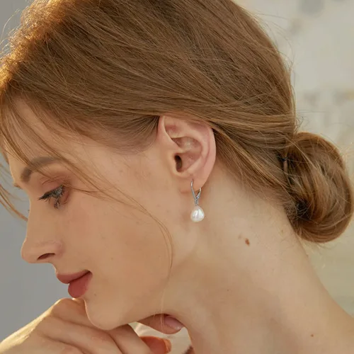 Miniatura 2 de Cowlyn - Aretes de perlas seleccionadas a mano, calidad AAA+, cultivadas en agua dulce, con cierre de palanca, aretes colgantes para regalo