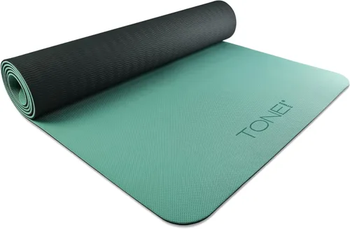 TONE Fitness Esterilla de yoga antideslizante de 1/4 pulgadas de grosor para ejercicios y pilates para entrenamientos en casa con correa de