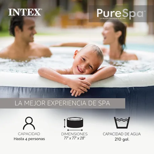 Miniatura 2 de INTEX 28429EP PureSpa Plus Bubble Massage Spa Set - Incluye 2 reposacabezas contorneados - Luz LED - Capacidad para 4 personas - 77" x 28" Cobalto