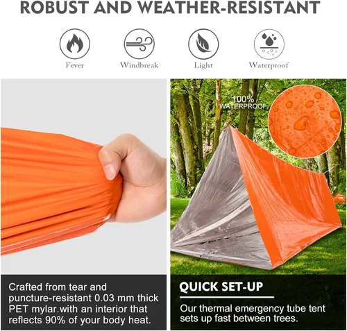 Miniatura 5 de ANLOKE Tienda de supervivencia de emergencia Refugio - Kit de supervivencia para tienda de campaña de tubo de emergencia Mylar para 2 personas