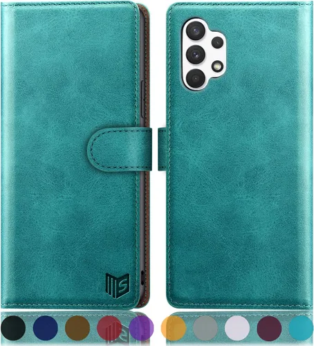 Miniatura 8 de SUANPOT Funda de piel tipo cartera para Samsung Galaxy A32 5G con bloqueo RFID, soporte para tarjetas de crédito, funda de teléfono con tapa tipo
