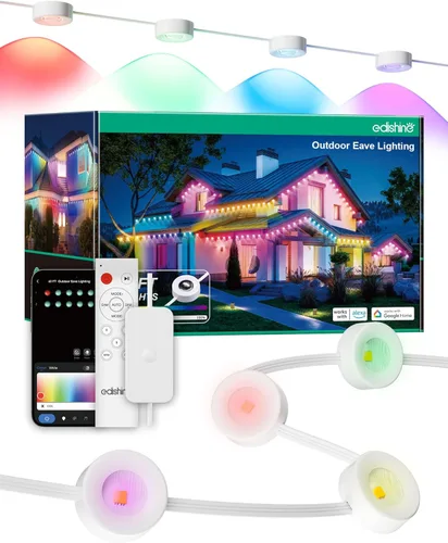 EDISHINE Luces permanentes inteligentes para exteriores de 120 pies, 80 luces LED RGB+IC, aplicación/voz/control remoto, 50 modos de escena para