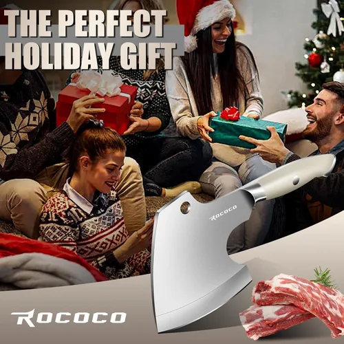 Miniatura 6 de ROCOCO Cuchillo de corte de huesos, cuchillo de carnicero de hueso de carne forjada a mano, hacha de cortar, idea de regalo de Acción de Gracias