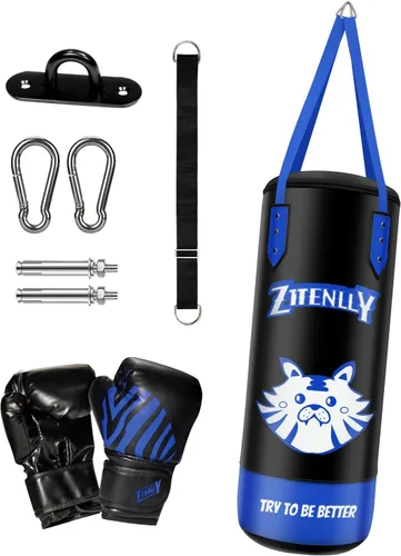 Saco de boxeo para niños, piel sintética y correa de altura ajustable, juego de bolsas de boxeo para niños de 3 a 8 años, ideal para boxeo, artes