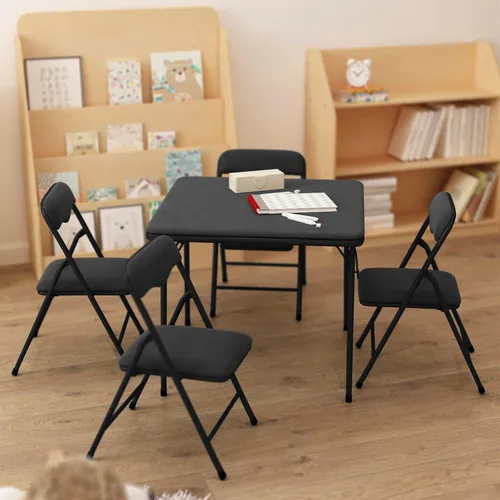 Miniatura 6 de HBCY Creations Juego de mesa y sillas plegables para niños de 5 piezas, diseño negro, ligero y portátil, función de bloqueo de seguridad, asientos