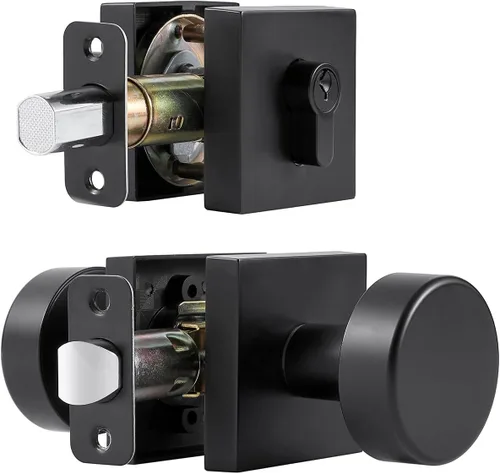 Miniatura 30 de coolnews Pomos dorados para puerta interior, pomo de puerta de privacidad con cerradura, manija de puerta cuadrada resistente moderna para Oro
