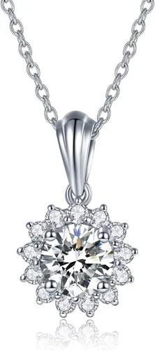 IMOLOVE Collares con colgante de solitario de moissanita para mujer, plata de ley con chapado en oro blanco de 18 quilates, 1 quilates de color D,