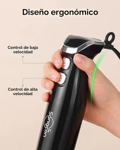 Miniatura 7 de Sangcon Batidora de inmersión de mano, licuadora de mano 3 en 1 eléctrica, Licuadora de mano de 400 W, mezclador de varilla de hoja de acero