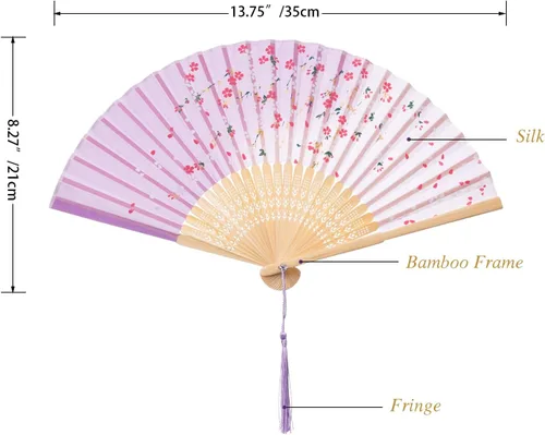 Miniatura 4 de QIRMIZI 10 ventiladores de mano, abanicos plegables de seda, abanicos plegables florales para cumpleaños, baile, cosplay, bodas, fiestas y eventos