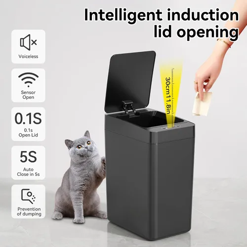 Miniatura 3 de kaylowe - Cubo de basura automático para baño de 2.6 galones, juego de 2 cubos de basura pequeños sin contacto, con sensor de movimiento delgado