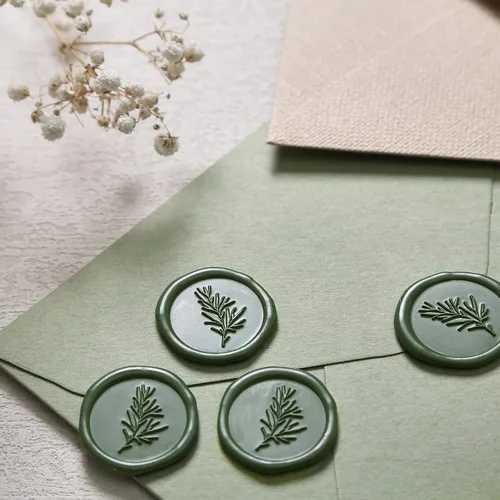 Miniatura 2 de UNIQOOO Calcomanías de Sello de Cera - Calcomanías de Sello de Sobre de Invitación de Boda de Romero, 100 Piezas de Calcomanías Autoadhesivas Verde