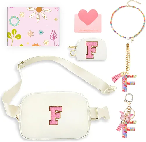 Miniatura 23 de Regalos de moda para niñas adolescentes, cangurera con monograma para niña con llavero, collar, dijes de taza, tarjeta de felicitación y caja